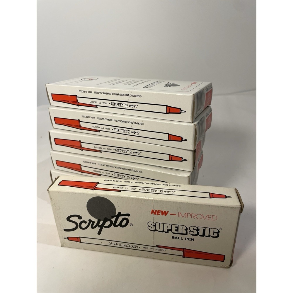 Lot of 7 boxes  of Vintage Scripto Super Stic Red Ballpoint 10 Pens per box